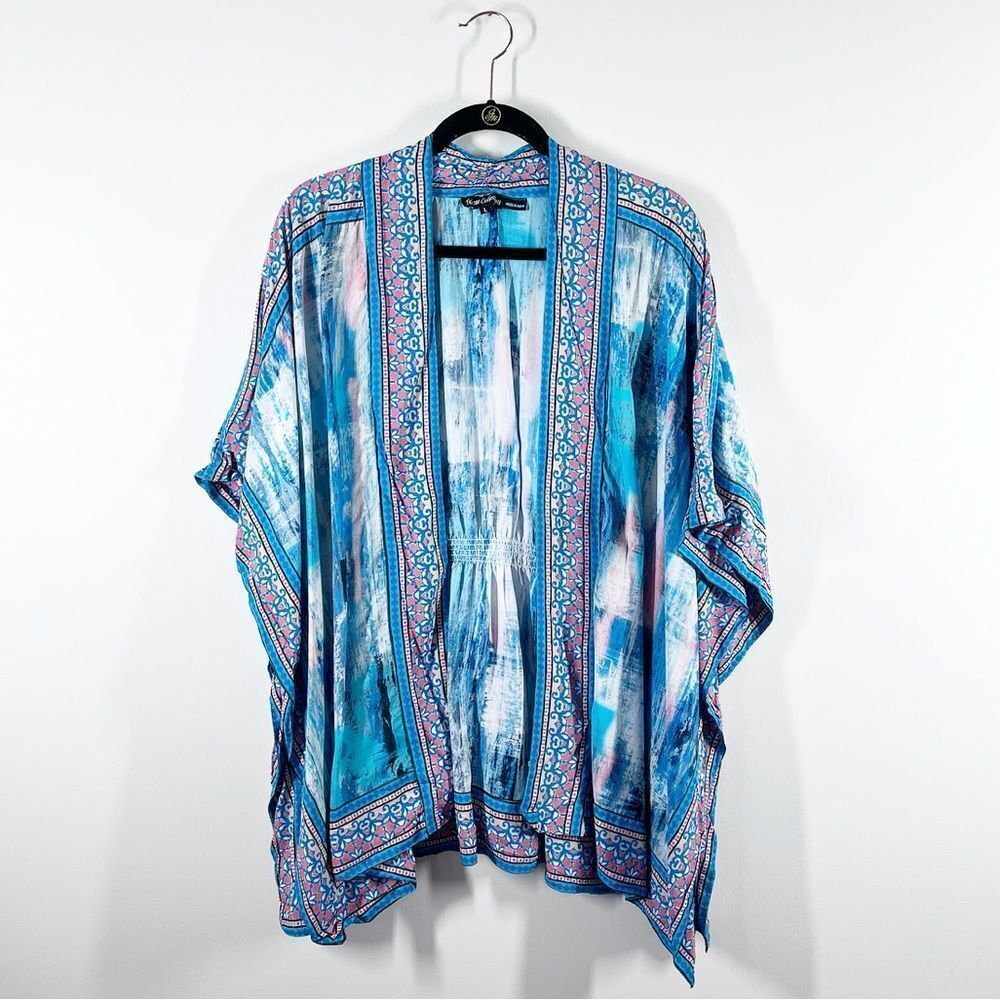 Tolani blue bohemian art to wear printed kimono‎ women’s size L